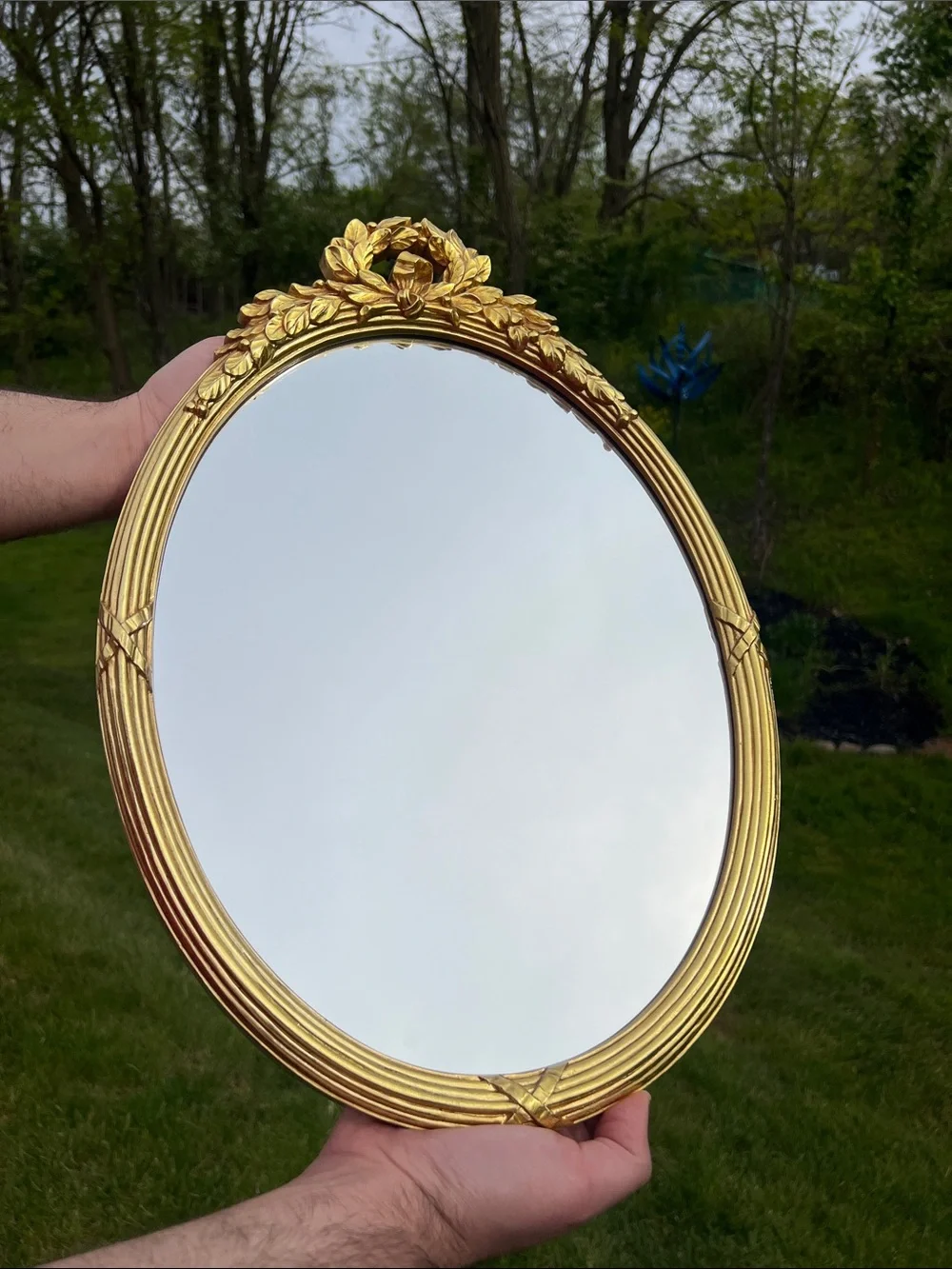 Vintage Hollywood Regency Homco Ornate Gold Oval Wall Mirror